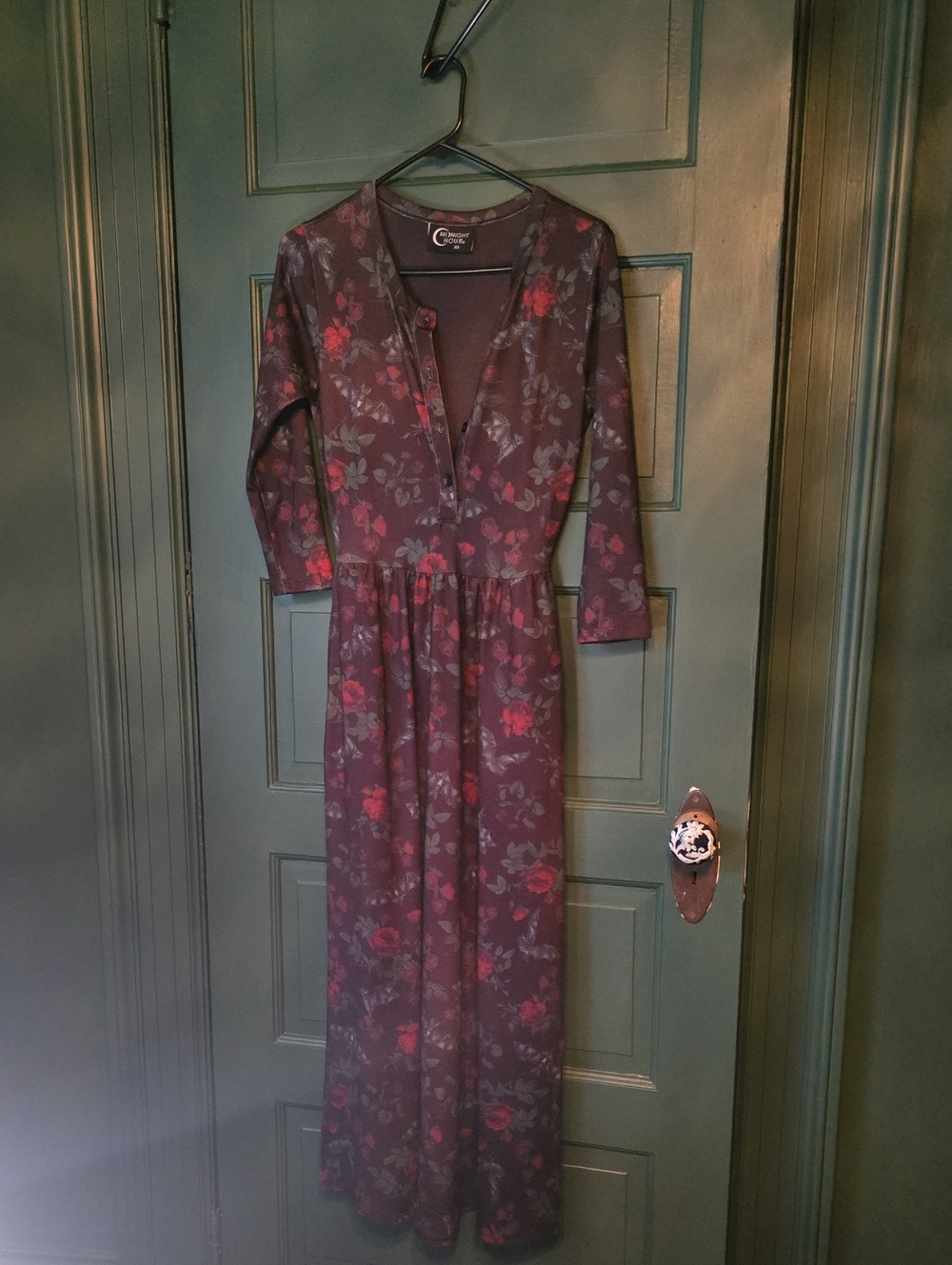 Black Floral Maxi Dress with V-Neck and Gathered Waist